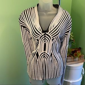 Alexandra Rosati sheer black w/white top 20w